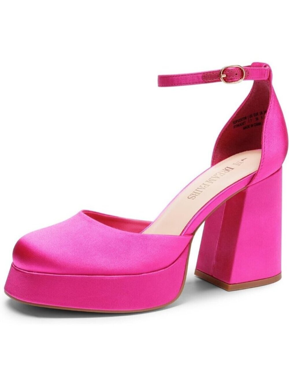 Dream Pairs Hot Pink Polyurethane (PU) Closed Toe Block Pumps Ankle Strap Shoes